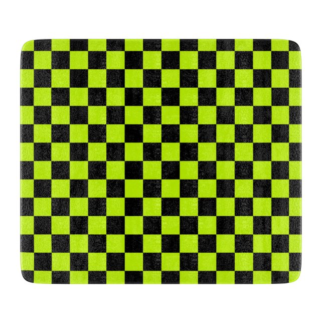 Planche À Découper Motif à carreaux noir et vert acide (Devant)