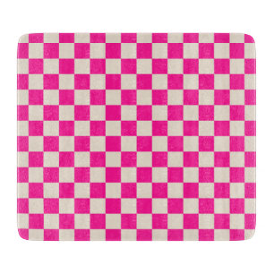 Planche À Découper Motif à carreaux rose chaud et beige