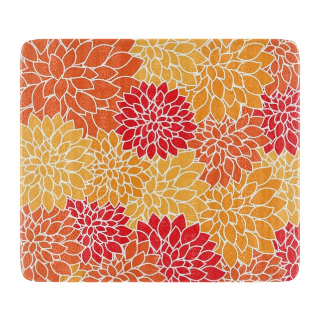 Planche À Découper Motif à fleurs orange (Devant)