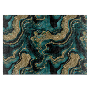Planche À Découper Motif agate élégant sarcelle et doré pailleté