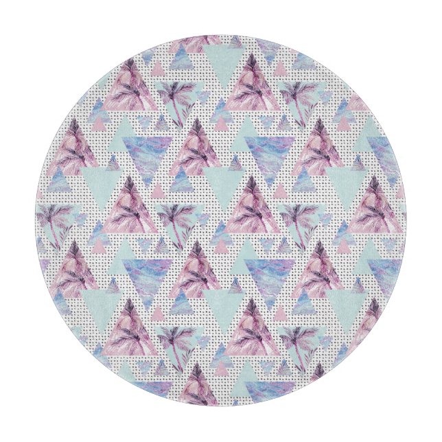 Planche À Découper Motif Aquarelle rose et bleu palmier (Devant)