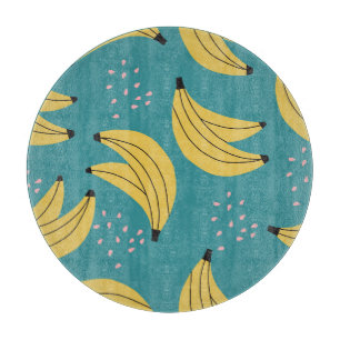 Planche À Découper motif banane vintage, arrière - plan bleu.