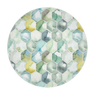 Planche À Découper Motif bleu et vert de Honycomb d'aquarelle