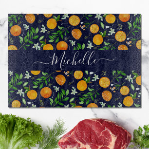 Planche À Découper Motif botanique floral estival de citrus orange