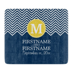 Planche À Découper Motif Chevron Navy et Blanc Monogramme Personnalis