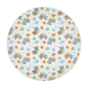 Planche À Découper Motif Citrouille de récolte Wagon Bleu Orange