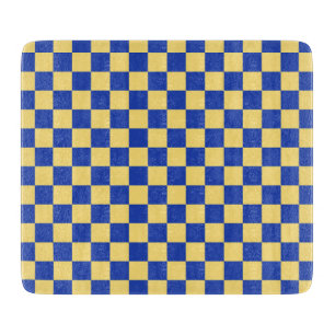 Planche À Découper Motif damier jaune beurre et bleu