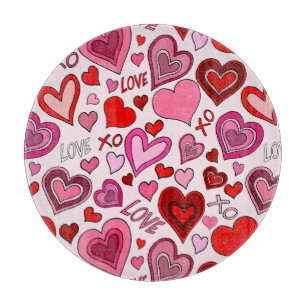 Planche À Découper Motif d'amour de cœurs roses rouges mignons Blush