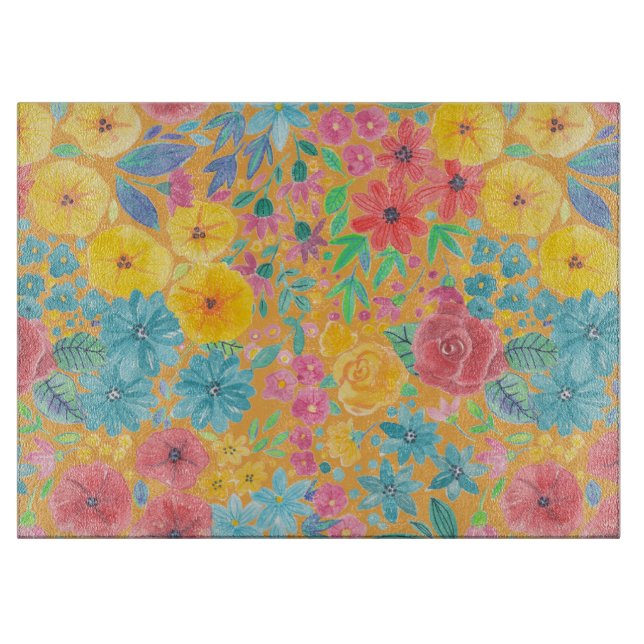 Planche À Découper Motif d'aquarelle florale en jaune (Devant)
