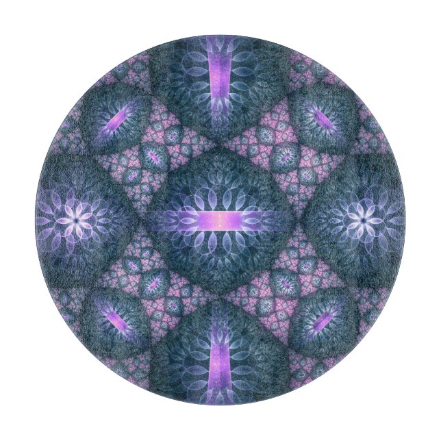 Planche À Découper motif d'art fractal 3D Turquoise violet rose (Devant)
