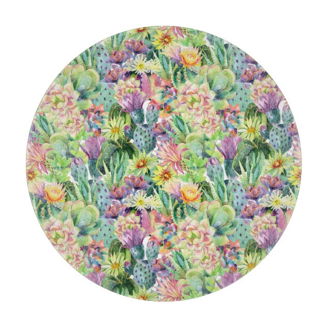 Planche À Découper Motif de cactus d'aquarelle en fleurs exotiques (Devant)