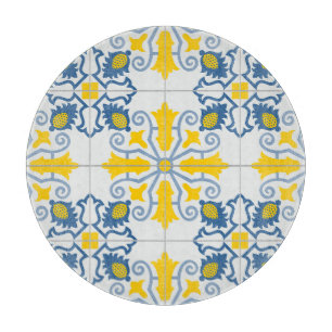 Planche À Découper Motif de carreaux portugais jolis bleus et jaunes