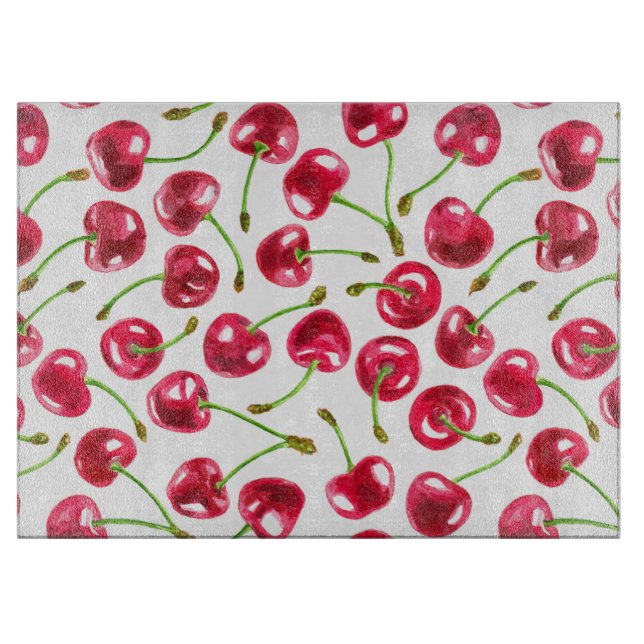 Planche À Découper Motif de cerises d'aquarelle (Devant)