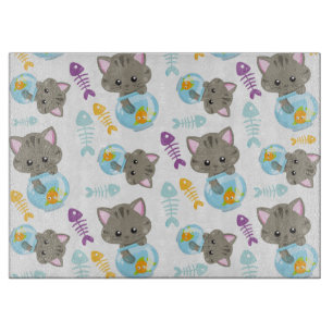 Planche À Découper Motif De Chats, Chats Mignons, Chatons, Poisson