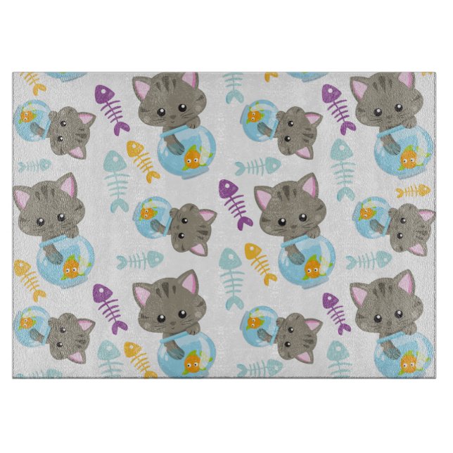 Planche À Découper Motif De Chats, Chats Mignons, Chatons, Poisson (Devant)