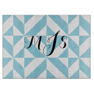 Planche À Découper Motif de cube géométrique bleu personnalisé