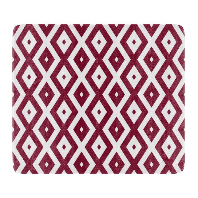 Planche À Découper Motif de diamants de Bourgogne et blanc (Devant)