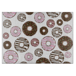 Planche À Découper Motif De Donuts, Donuts Roses, Donuts Brown