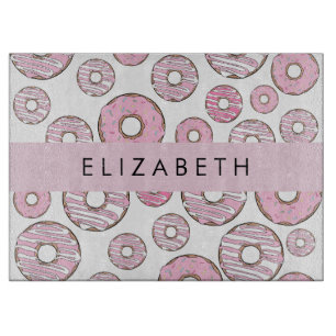 Planche À Découper Motif De Donuts, Donuts Roses, Glace, Votre Nom