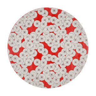 Planche À Découper Motif de fleurs Art déco - crème sur rouge