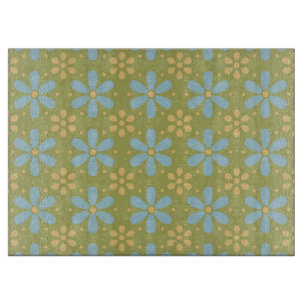 Planche À Découper Motif de fleurs bleues et jaunes Abstraites rétros