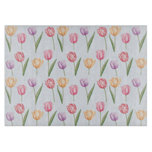 Planche À Découper Motif de fleurs de tulipes aquarelles colorées