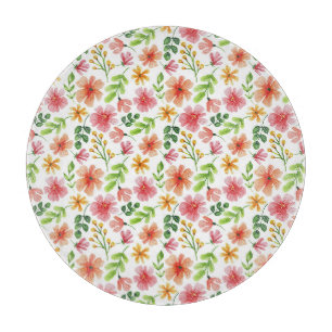 Planche À Découper Motif de fleurs roses à l'aquarelle