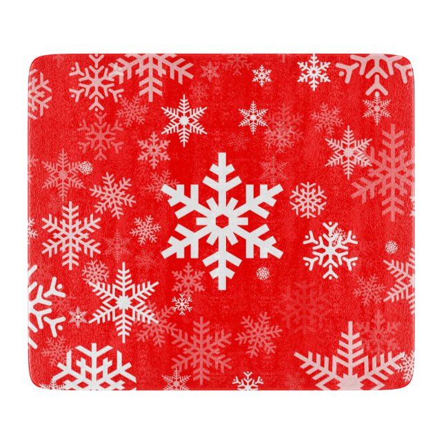 Planche À Découper Motif de flocons de neige de vacances en rouge (Devant)