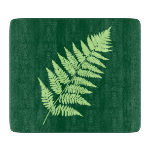 Planche À Découper Motif de fougère forestière, émeraude et vert clai
