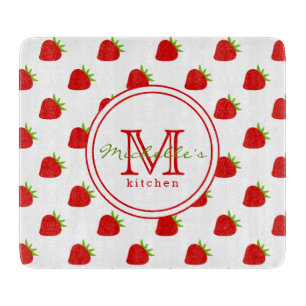 Planche À Découper Motif de fraise mignonne - Monogramme