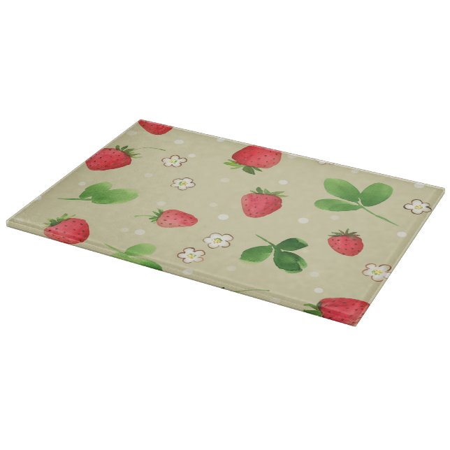 Planche À Découper Motif de fraises d'aquarelle (Coin)