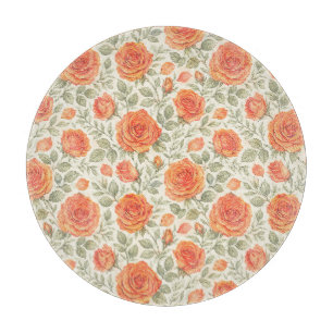 Planche À Découper Motif de jardin Rose Corail et Sauge