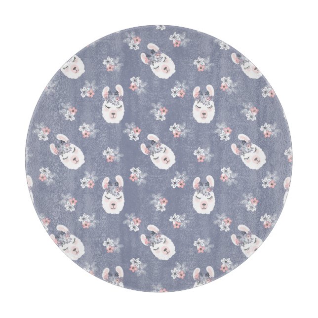 Planche À Découper Motif de lamas et de fleurs (Devant)