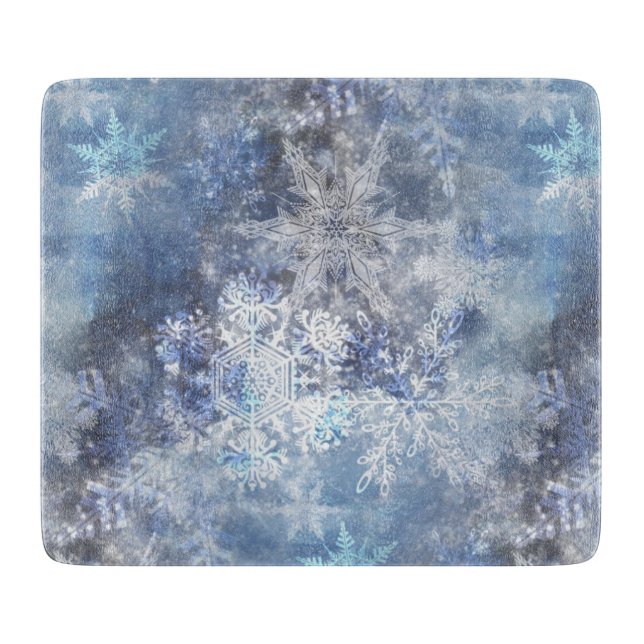 Planche À Découper Motif de Noël bleu texturé de glace et de neige (Devant)