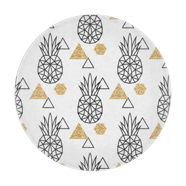 Planche À Découper Motif de points d'or géométriques à ananas. (Devant)