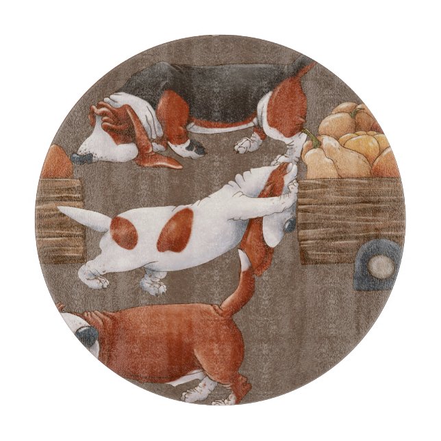 Planche À Découper Motif de récolte Citrouille Basset Hound (Devant)