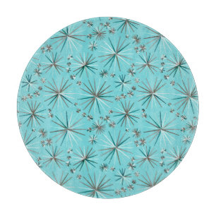 Planche À Découper Motif de Spoutnik de la moitié du siècle, bleu d