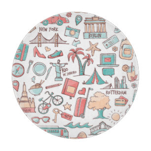 Planche À Découper Motif de touristes en pastel