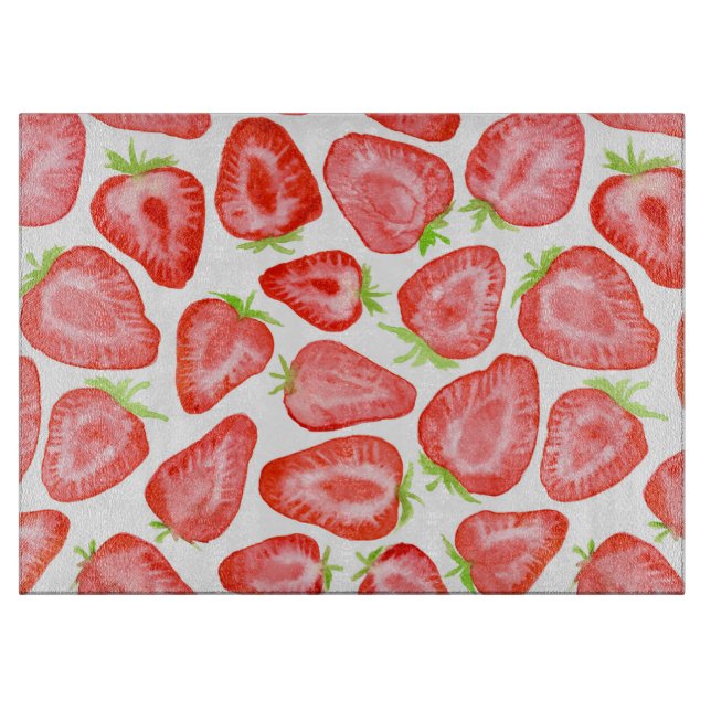 Planche À Découper Motif de tranches de fraise d'aquarelle (Devant)
