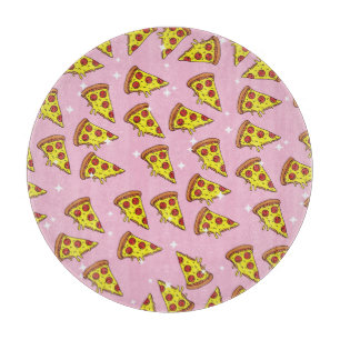 Planche À Découper Motif de tranches de pizza flottantes rose pastel