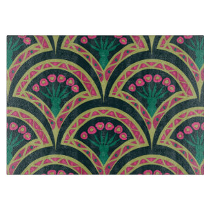 Planche À Découper Motif de ventilateur floral rose et vert