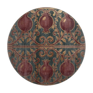 Planche À Découper Motif de vigne de grenade vert foncé orné or