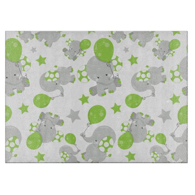 Planche À Découper Motif Des Eléphants, Eléphants Mignons - Grey Vert (Devant)