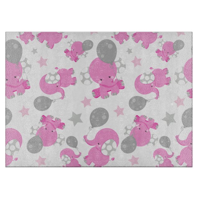 Planche À Découper Motif Des Eléphants Roses, Eléphants Mignons, Étoi (Devant)