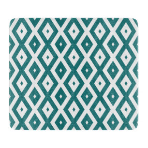 Planche À Découper motif diamant turquoise et blanc
