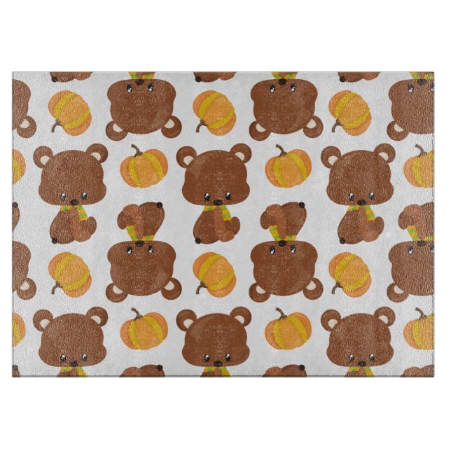 Planche À Découper Motif D'Ours, Ours Mignons, Automne, Citrouille (Devant)