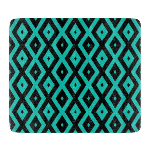 Planche À Découper Motif en diamant noir et turquoise