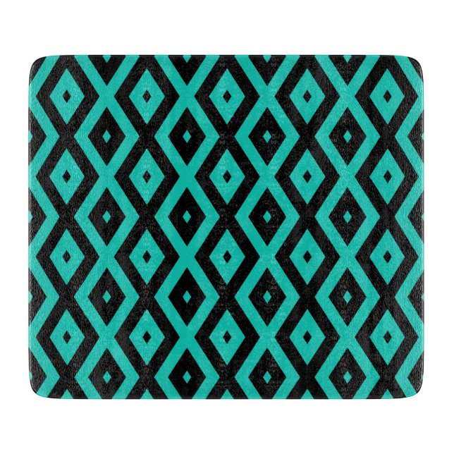 Planche À Découper Motif en diamant noir et turquoise (Devant)