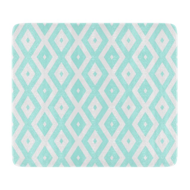 Planche À Découper Motif en diamant Turquoise et blanc (Devant)