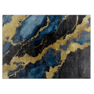 Planche À Découper Motif en marbre bleu avec or